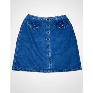 Eddie Bauer Retro Short Minim Blue Jean Denim Botton Down Front A-Line Skirt 6